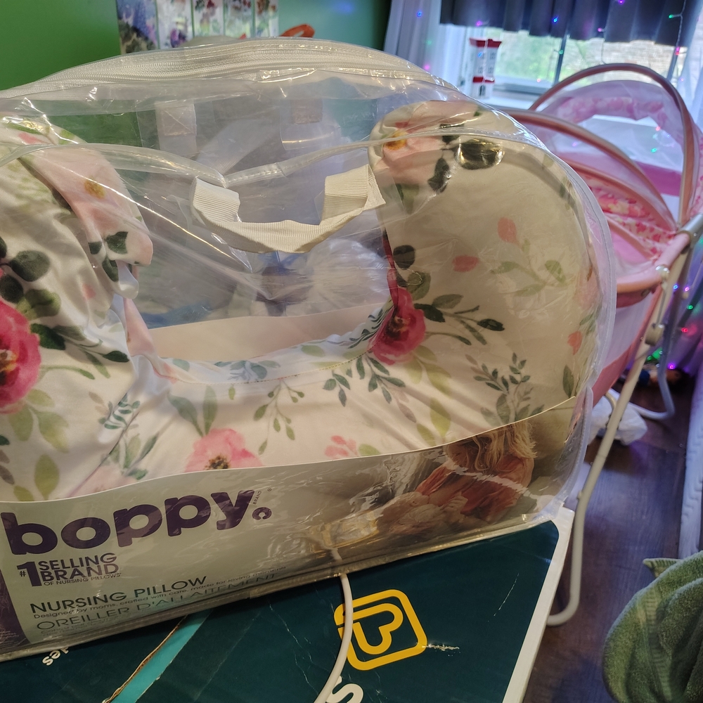 Boppy Floral Nursing Pillow with Pink and Green Accents